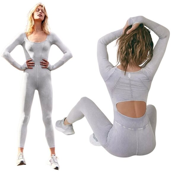 FP Movement by Free People Pants - FP Movement Free People Good Karma Long Sleeve Jumpsuit Women's M/L Ice Gray NWT
